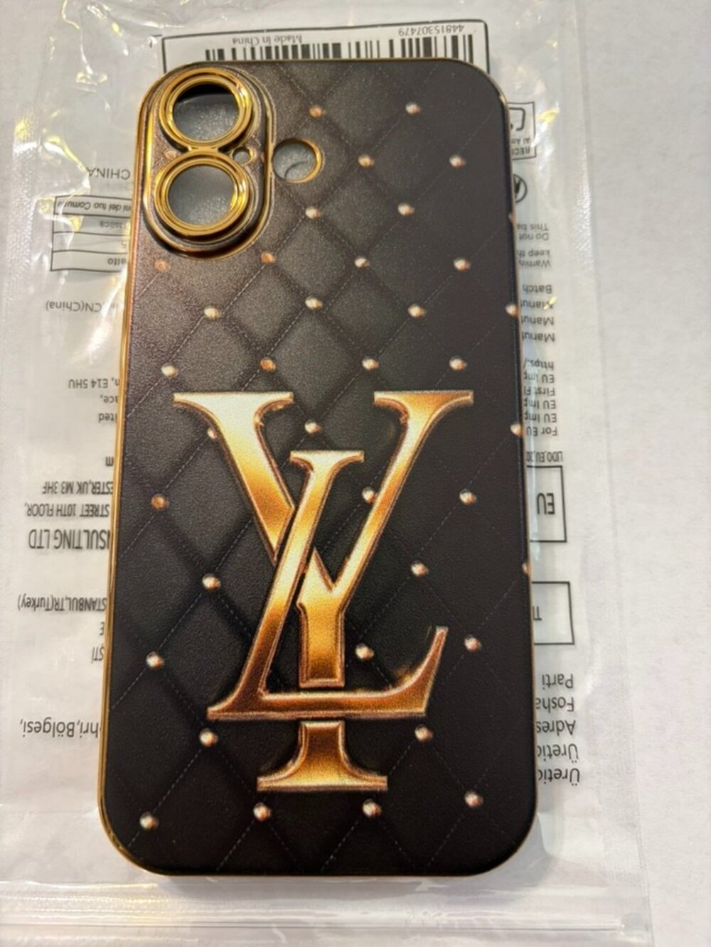 NEW! Apple iPhone17 ~ 2D Plat Luxury LY Pattern Black Phone Case ~ Anti Slip